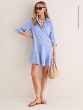 Tuckernuck Chambray Shift Dress with Eyelet Lace Trim, Size M