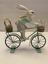 Resin Figurine of Anthropomorphic Rabbits Riding an Antique Bicycle with Flower Basket — listing 4