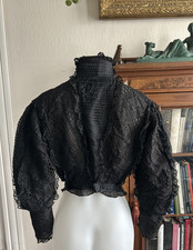 1890s Victorian Brown Calico Bodice with Black Lace Collar & Leg-o-Mutton Sleeves — listing 2