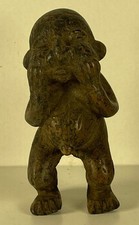 West African Bronze Lost-Wax Figural Sculptures - Two Figures Sharing Bowl and Standing Woman with Staff