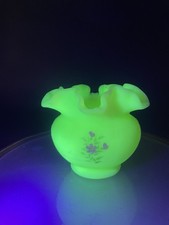 Fenton Custard Satin Uranium Glass Water Lily Compote — listing 4