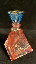 Vintage Art Deco Cut Crystal Perfume Bottle with Pyramid Stopper
