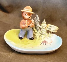 Vintage Norcrest Smokey the Bear Ceramic Coin Bank with Bucket
