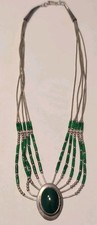 Multi-Strand Green Bead Choker Necklace with Sterling Silver Malachite Clasp, 16 inches — listing 5