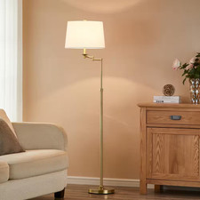 Vintage Brass Floor Lamp with Integrated Pie-Crust Tray Table and Bell Shade — listing 5