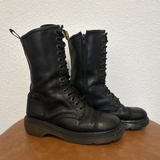 Dr. Martens Black Leather Cap-Toe Lace-Up Combat Boots with Satin Ribbon Laces, listing 2