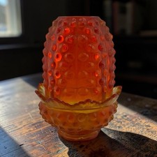 Green Hobnail Glass Two-Piece Fairy Lamp (Domed Shade + Ruffled Base) — listing 2