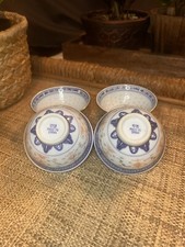 Chinese Rice Eye (Rice Grain) Blue & White Porcelain Tea Set with Bamboo Handle Teapot — listing 4