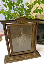 Antique Swivel Tabletop Photo Frame with Carved Crest and Pedestal Stand — listing 3