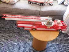 Vintage 1950s-1960s Pressed Steel Fire Truck Pedal Car with Bell and Ladder Rails — listing 5