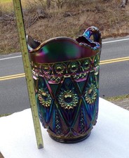 Vintage Blue Carnival Glass Grape & Cabochon Pitcher and Tumbler Set — listing 5