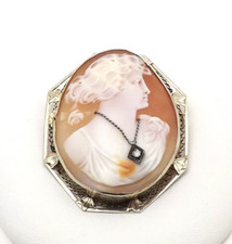 Antique Carved Shell Cameo Pendant with Diamond Habillé in Filigree Frame — listing 6