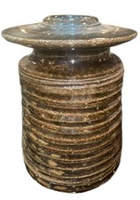 Hand-Painted Studio Art Pottery Goblet with Gold Overlay, Signed Laguna Beach California — listing 4
