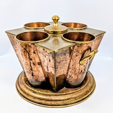 Antique Copper & Brass Wine Caddy Bottle Holder with Center Handle — listing 4