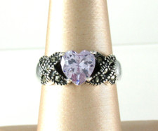 Sterling Silver Marcasite Ring with Lavender Cabochon (Prong-Set Oval) — listing 5