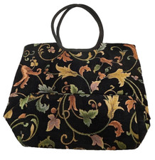 Vintage Handmade Tapestry Carpet Bag with Leather Straps Boho Shoulder Tote — listing 3