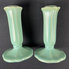 Fulper Pottery Blue Flambé Glaze Chamberstick Candle Holders, Pair Fulper incised, listing 2