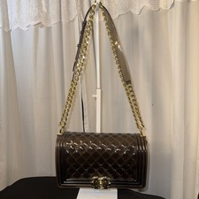 Clear Jelly Quilted Flap Purse with Gold Chain Strap (Boy Bag Style) — listing 2