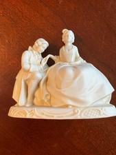 Vintage Porcelain Colonial Musician Figurines, Set of 3, White with Teal & Gold Accents, listing 6