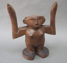 Carved Wood Hand Drum with Rawhide Head and Rope Lacing, Tribal Figure & Mask Motifs — listing 2