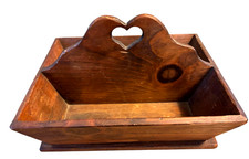 Vintage Pine Wall-Mount Flatware / Cutlery Box with Slotted Rack and Two Drawers