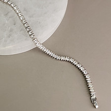 Rhinestone Tennis-Style Bracelet with Smoky Grey and Clear Crystals, Dark-Tone Metal Setting — listing 2
