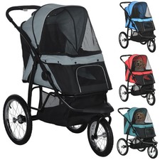 PawHut Foldable 3-Wheel Dog Stroller with 12" Rubber Wheels, Up to 22 lbs, Light Gray (Model D00-243V00LG)