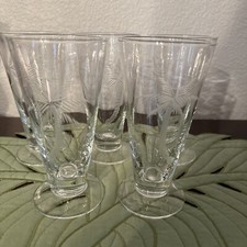 Wheel-Cut Palm Tree Etched Glass Footed Hurricane Vase — listing 3