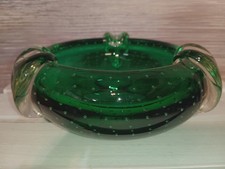 Vintage Green Controlled Bubble Art Glass Ashtray Bowl — listing 3