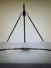 Drum Pendant Chandelier with Textured Glass Panels and Brushed Nickel Frame — listing 2