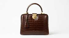 Two-Tone Cream & Black Leather Frame Kiss-Lock Satchel Handbag — listing 5