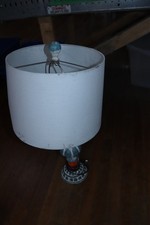 Distressed Cream Carved Table Lamp with Burlap Drum Shade — listing 5