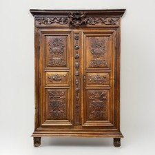 Antique Hand-Carved Two-Door Armoire with Foliate Scrollwork and Bird Motif — listing 6