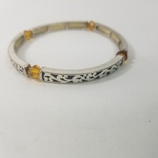 Vintage Ornate Silver-Tone Link Bracelet with Rhinestone Accents — listing 3