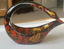Russian Khokhloma Hand-Painted Wooden Swan-Form Kovsh Bowl / Ladle Dish — listing 2