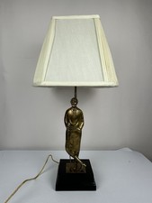 Vintage Brass Figural Golfer Table Lamp with Burlap Shade — listing 6