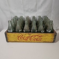 Vintage Coca-Cola Yellow Plastic Bottle Carrier Crate with Green Glass 10oz Coke Bottles — listing 2
