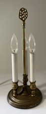 Bouillotte-Style Two-Light Candlestick Table Lamp with Faux Candle Sleeves and Linen Empire Shade — listing 5