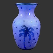 Cobalt Blue Hand-Blown Art Glass Trumpet Vase with Ruffled Fluted Rim and Clear Applied Foot — listing 6