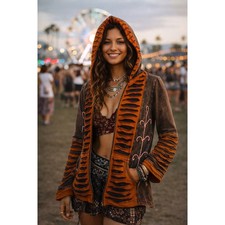 Bohemian Cotton Hobo Shoulder Bag with Floral Appliqué and Rainbow Razor-Cut Panel