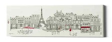Framed Paris Café Scene Art Print with Eiffel Tower, Woman Walking Poodle, Red Accents — listing 2