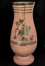 Weller Chase Triple Vase, Cobalt Blue with Cameo Equestrian Hunt Scene — listing 3
