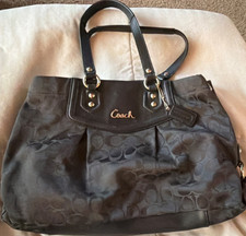 Coach Signature Jacquard Black Leather Trim Tote Bag — listing 2