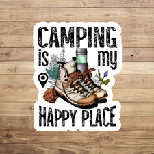 "Camping Is My Happy Place" Graphic Racerback Tank Top, Heathered Charcoal, Size L