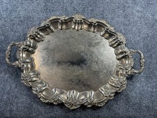 Vintage Silverplate Round Serving Tray with Beaded Rim and Engraved Scrollwork — listing 2