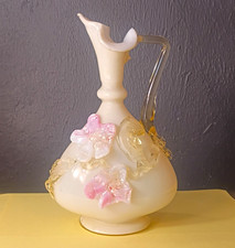 Vintage Uranium Glass Miniature Pitcher Vase, Green, Ruffled Rim, 5 inch, listing 5
