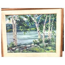 Original Landscape Oil Painting with Signature, Gilt-Framed with Linen Liner — listing 5