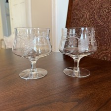 Vintage Etched Glass Footed Shrimp Cocktail / Dessert Coupe with Floral Wheel-Cut Design — listing 2