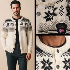 Dale of Norway XL Wool Cardigan Sweater with Pewter Clasps and Embroidered Placket — listing 3