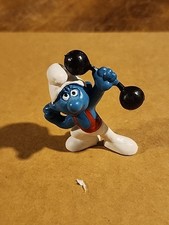 Weight Lifter Smurf PVC Figurine (#20141) - Vintage 1980 West Germany